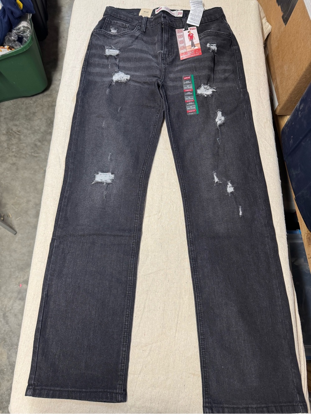 Kids size 20 w Distressed Black Straight-Leg Jeans